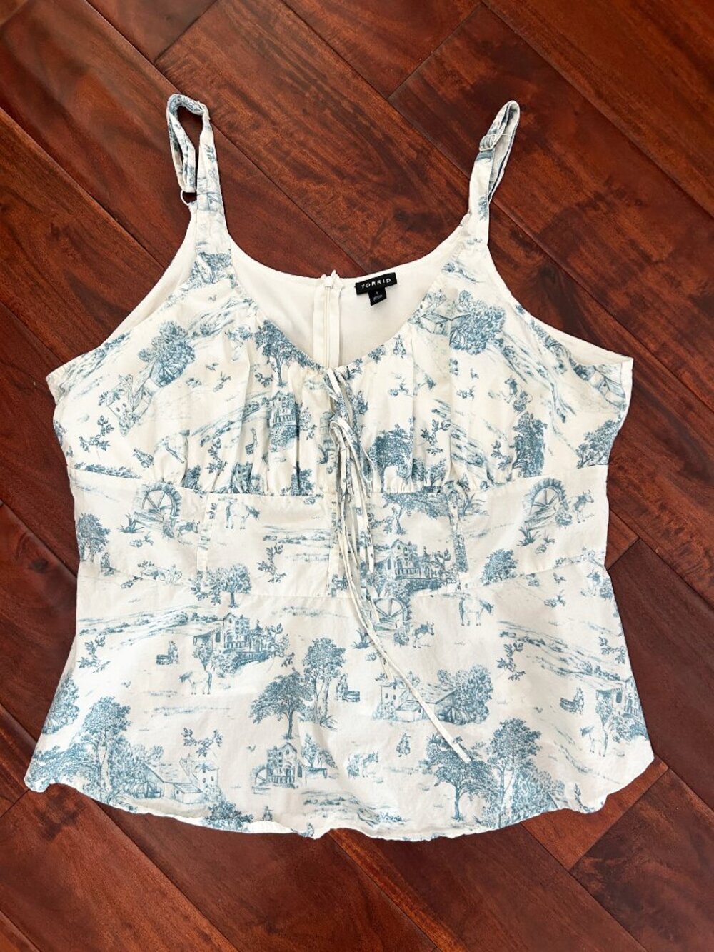 Torrid Blue White Corset Peplum Tank Top Cottagecore Milkmaid Country Size 1 - Picture 2 of 10
